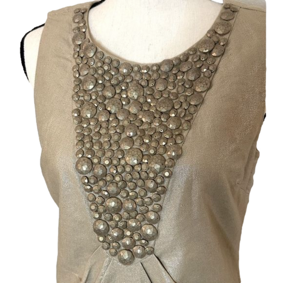 NWOT 2B.Rych Embellished Gold Linen Blend Shift Dress Size 6 - Picture 3 of 5